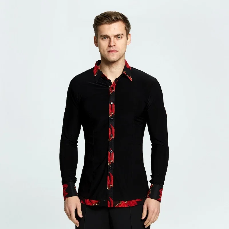 

new long sleeves men latin dance shirt ballroom shirt adult dance top male dance wear modern dance clothes flamenco shirt