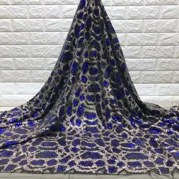 

Latest blue french tulle lace fabric with sequins 2019 high quality embroidered bridal mesh velvet Nigerian wedding dress lace