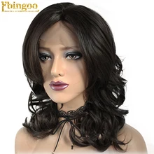 Ebingoo высокое Температура волокно Peruca природных темно-коричневый короткий Боб объемная волна Синтетический Синтетические волосы на кружеве парик косой пробор для Для женщин