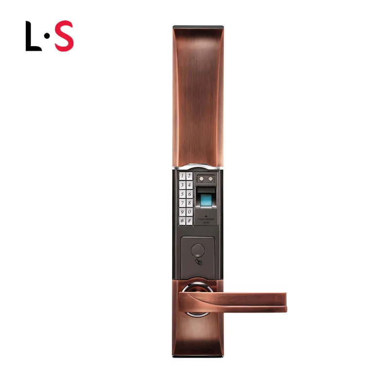 L&S Smart Electronic Door Lock Fingerprint Password RFID Card Mechanical Key Zinc Alloy Red Antique Copper L16030RC