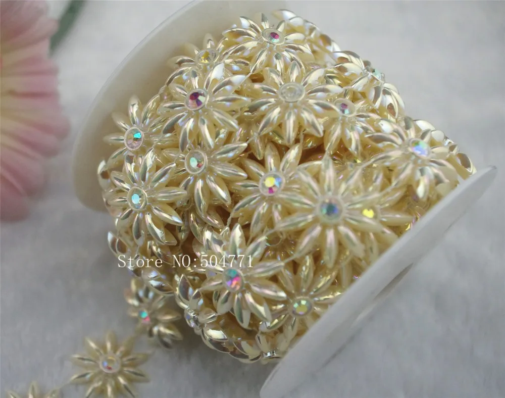 

26mm Ivory Pearl And AB Rhinestone Chain Trims Sewing Costume Applique LZ79