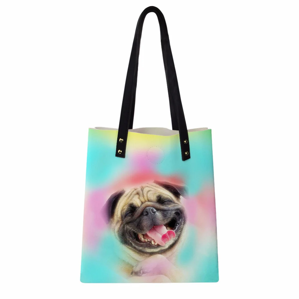 

Customized Women Handbags Fashion PU Leather Shoulder Bags Lady Large Capacity Female Daily Bag Color Pug Dog Woman Arm Bag