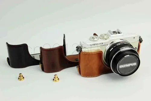 Чехол из искусственной кожи для камеры Olympus Pen Lite E PL7 черный/коричневый/кофейный