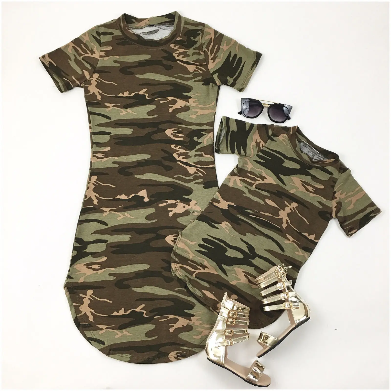 Новинка года; одинаковые платья для мамы и дочки; Повседневное платье в полоску для женщин и девочек; семейная одежда; камуфляжная одежда - Цвет: Camouflage