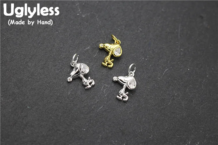 

Uglyless Real S925 Sterling Silver Dogs Charms Accessories Jewelry DIY Lovely Animal Pendants Jewellery Crystals Findings Bijoux
