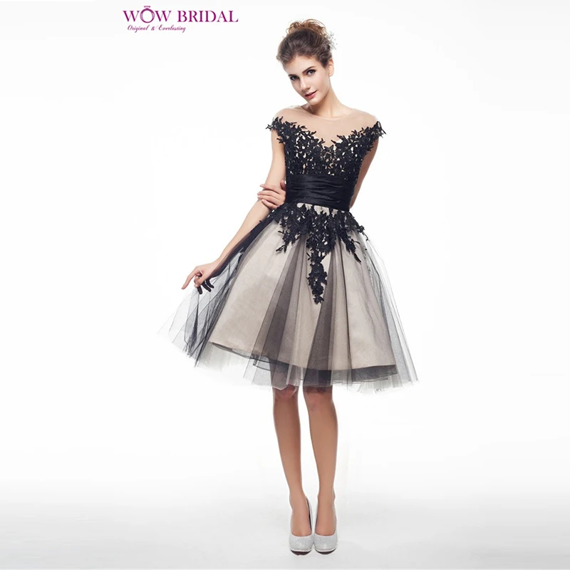 Wowbridal Black A Line V Neck Appliques Homecoming Dress Short Party | Свадьбы и торжества