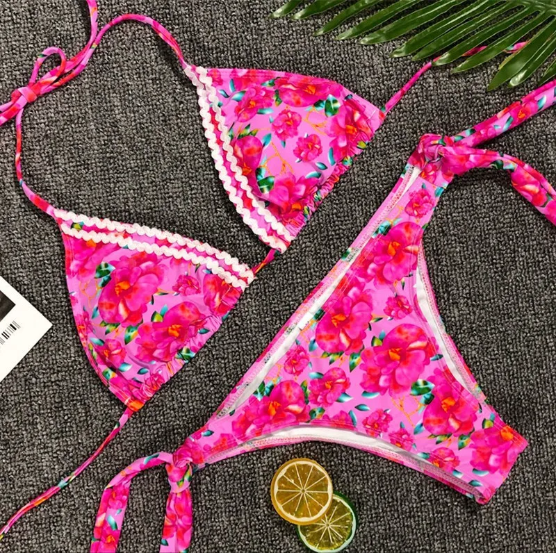 2017 New Bandage Bikini Floral Printed Bikini Set For Women Swimwear Set For Women Set Womenset