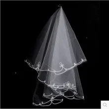 Дешевые Люкс Короткие Veil дешевый Реальный образец фаты атласная Край вуаль свадебные аксессуары белая свадебная фата