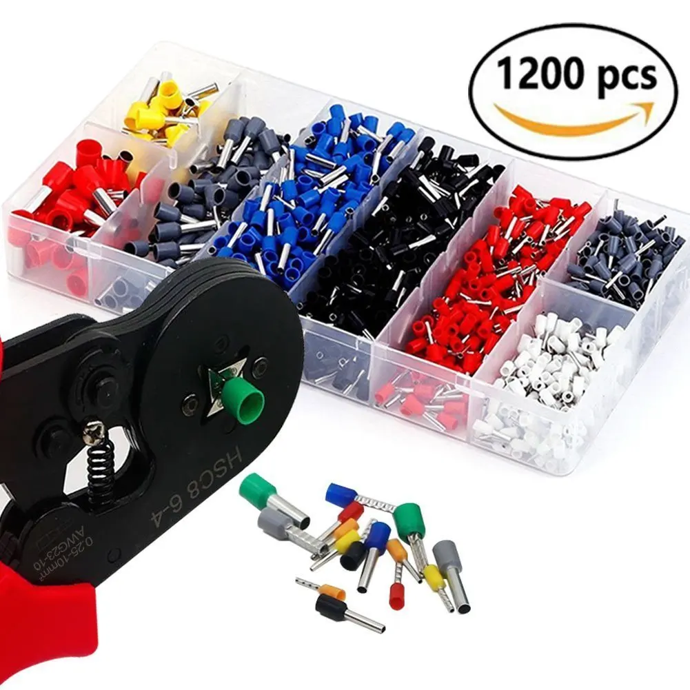 

European Tube Shape 0.25-6mm2 of Insulated Car Auto Connectors Crimping pliers with 1200pcs terminals clamp tools HSC8 6-4A