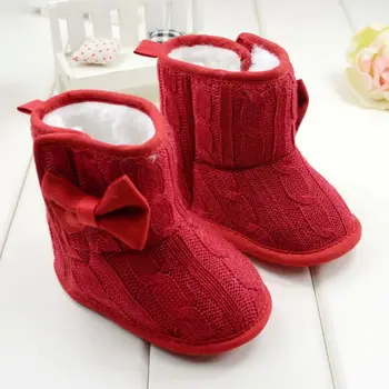 

Baby Girl Knit Bowknot Faux Fleece Snow Boot Soft Sole Kids Wool Baby Shoes