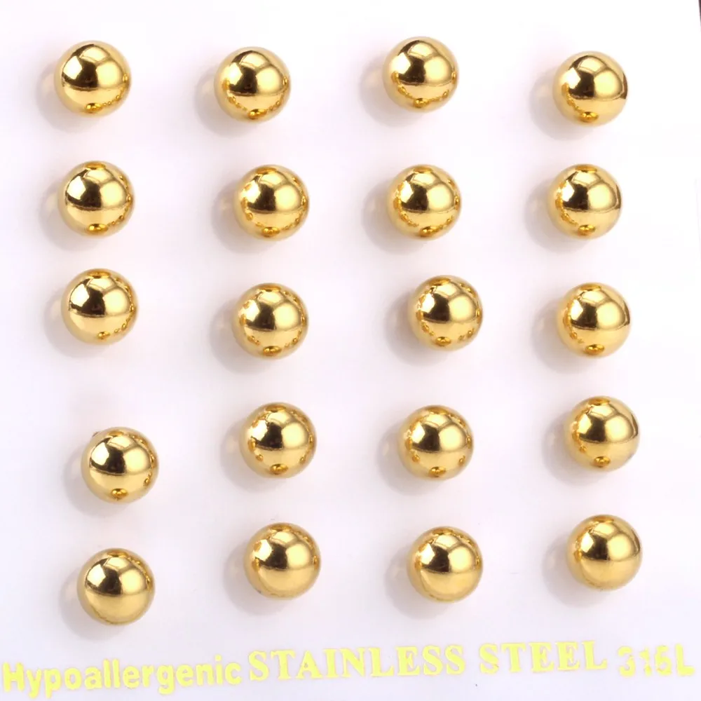 LUXUKISSKIDS золотые вакуумные цветные серьги из нержавеющей стали с хирургическим шариком Роскошные серьги-гвоздики Размер 3-10 мм