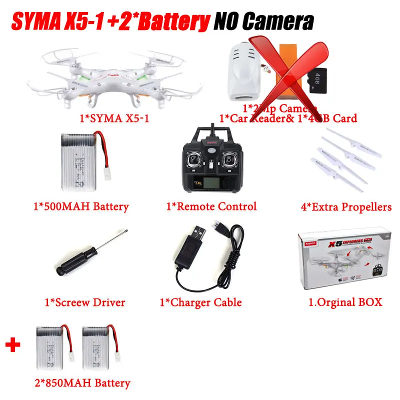 Квадрокоптер с дистанционным управлением на частоте 2.4GHz 4CH, с 2-мегапиксельной HD-камерой. SYMA X5C RC - Цвет: X5 3 battery