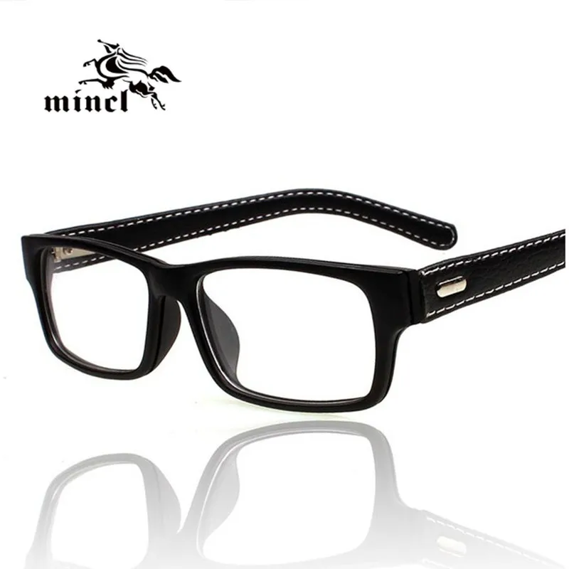 Mincl/Gimmax square frame glasses vintage black leather eyeglasses