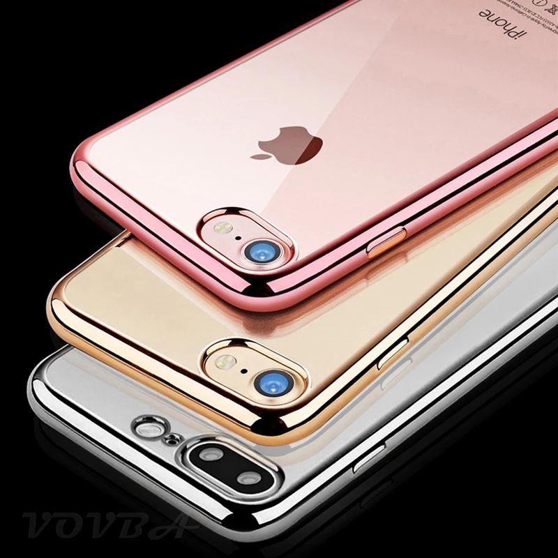 

VOVTA Luxury Plating Soft Case For iPhone 6 6s 7 8 plus Cases Transparent TPU Silicone Soft Phone Cover For iPhone 5 5S SE Case