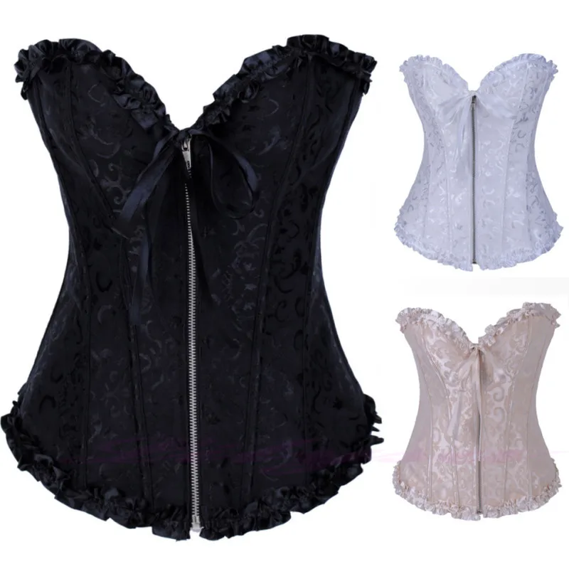 

Ladies Black White Sexy Lingerie Corset Overbust Bustier Corselette S M L XL 2XL N50