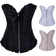 Ladies Black White Sexy Lingerie Corset Overbust Bustier Corselette S M L XL 2XL N50