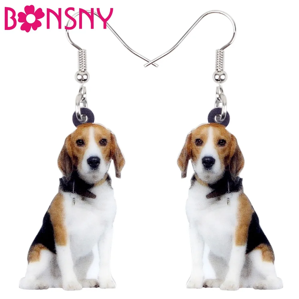Bonsny Laporan Akrilik Duduk Beagle Anjing Anting Anting Menjuntai