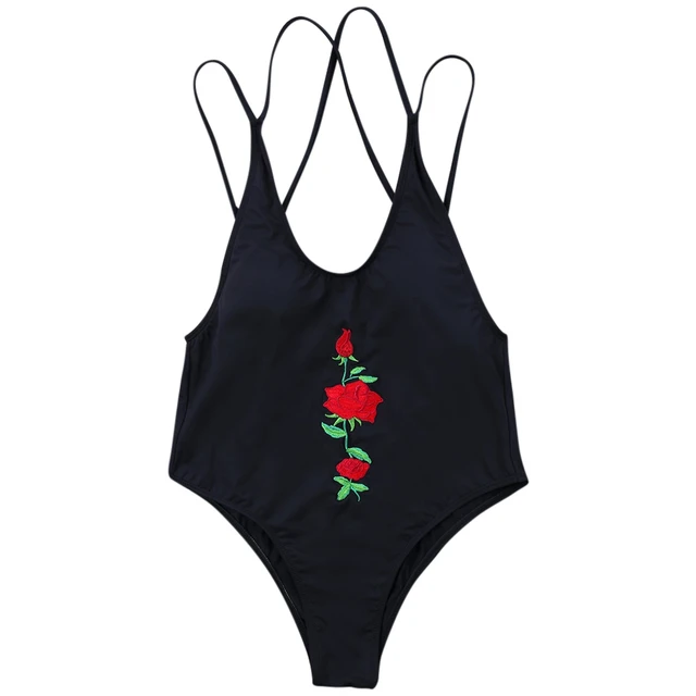 One Piece Swimwear Floral Embroidery Sexy High Cut Swimsuit Flower ...