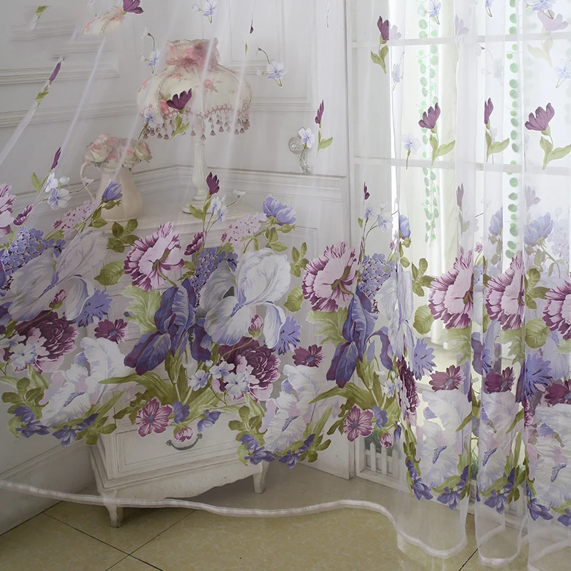 

Luxury Peony Flower Burnout Tulle Curtains for Bedroom Living Room Organza Sheer for Kitchen Door Window Treatments Ready Made