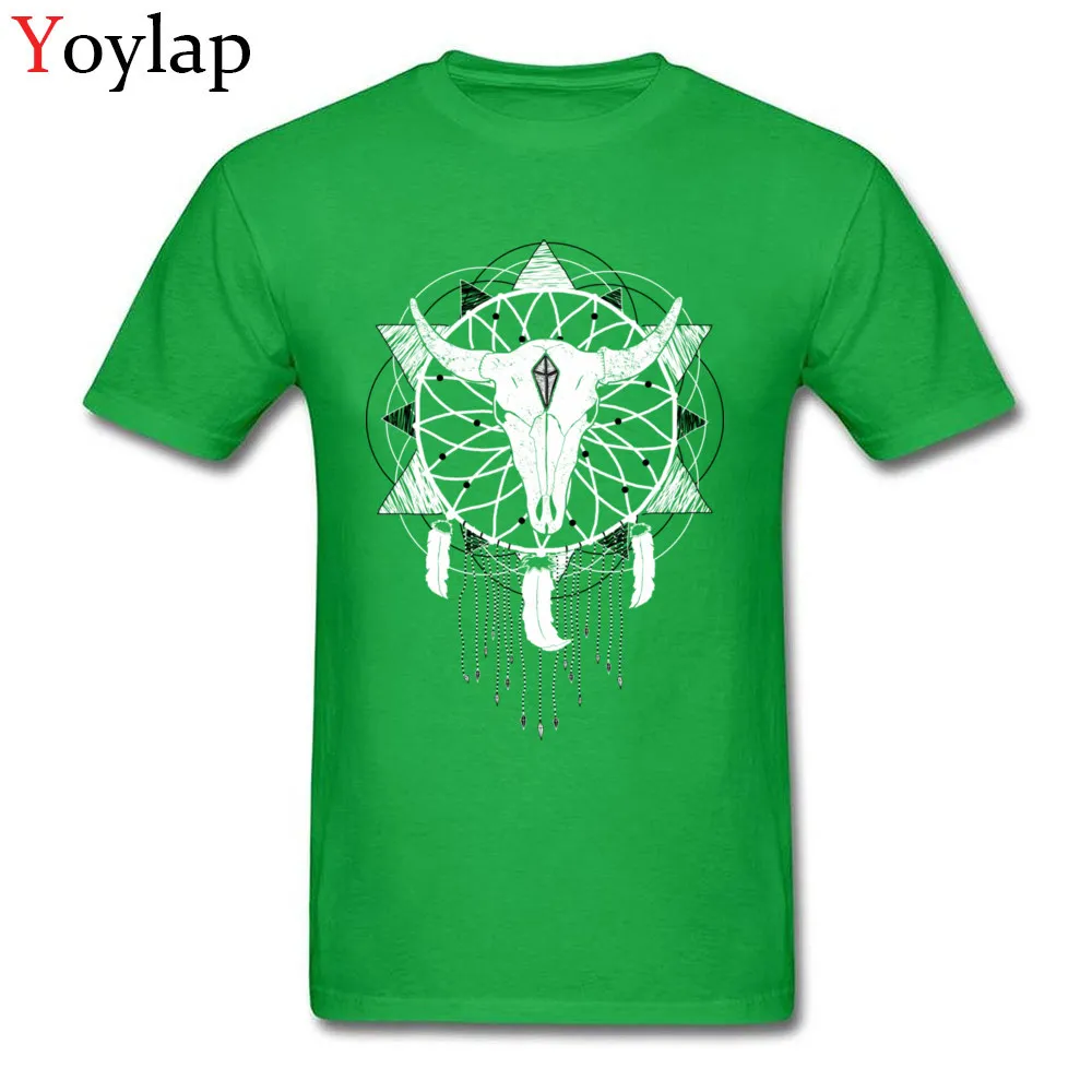 Funny Casual Tops Shirt Crew Neck Summer 100% Cotton Short Sleeve T-Shirt for Men Dreamcatcher Printed On Tee-Shirts green