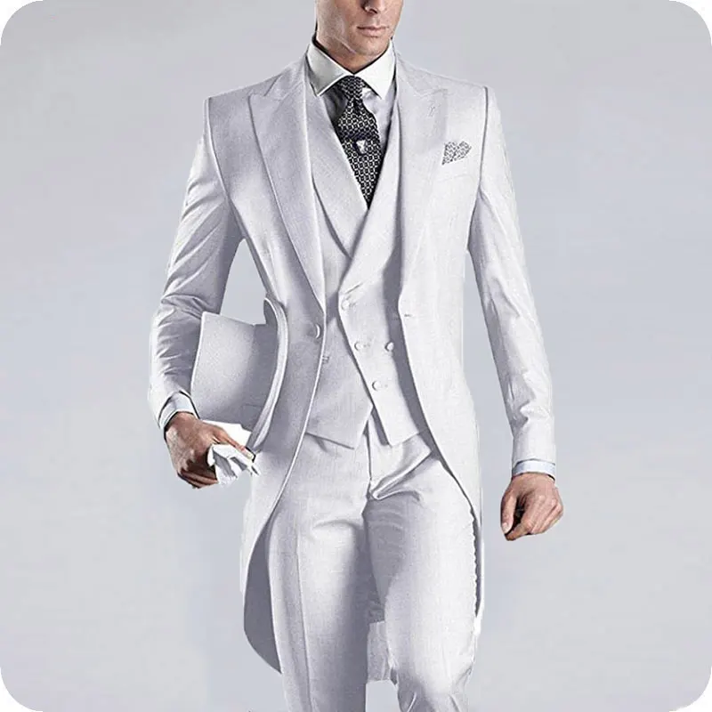 Vintage Grey Tailcoat Wedding Men Suits 