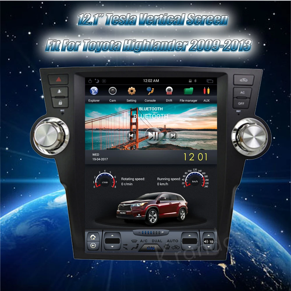 Clearance Krando Android 7.1 12.1" Vertical screen car entertainment player GPS for Toyota Highlander 2009-2013 radio navigation system 0