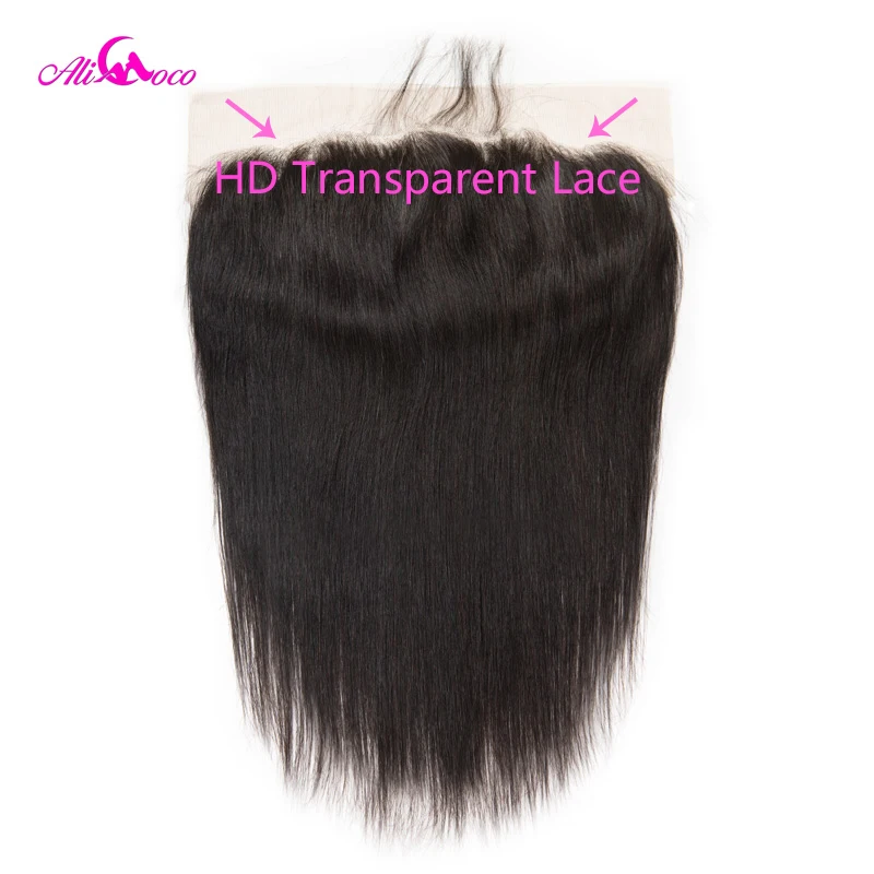  Ali Coco Straight HD Transparent Lace Frontal 13X6 Ear To Ear Lace Frontal Closure 8-24 Inch Natura