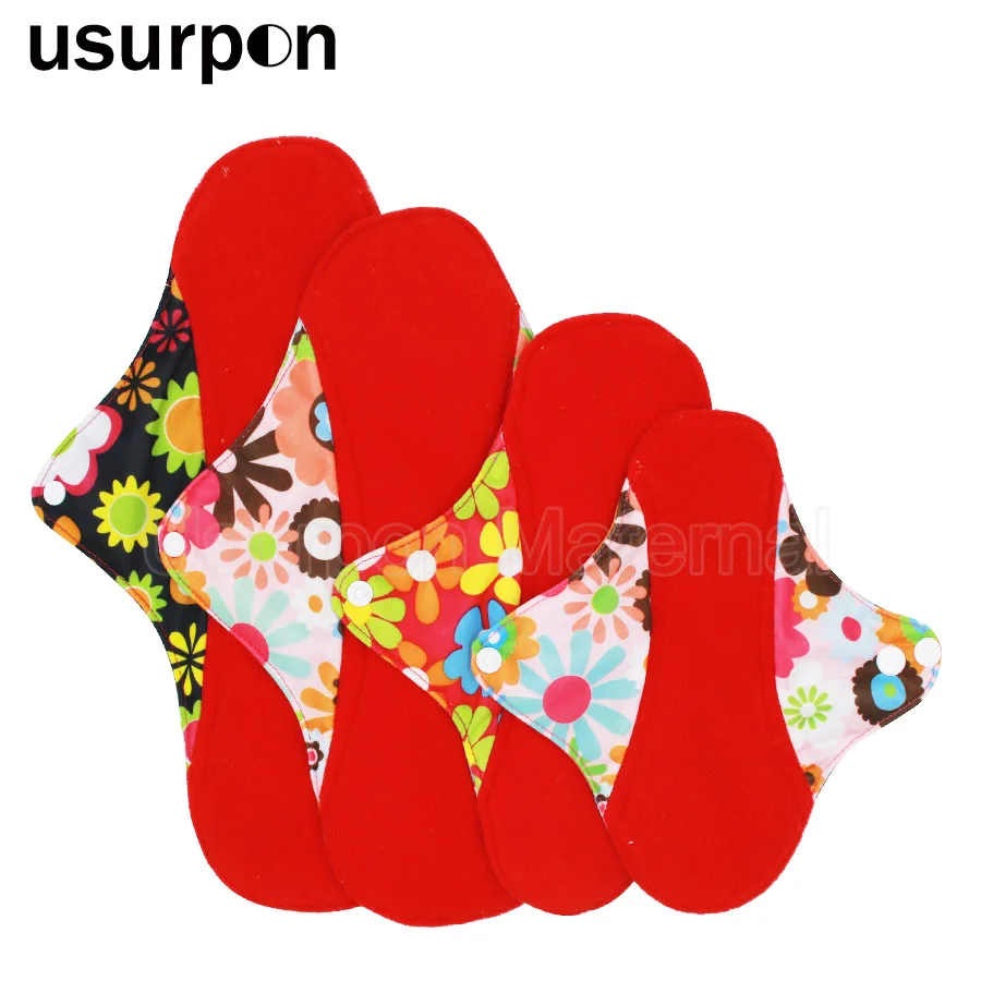 

[usurpon] 1pc Menstrual Pad Red Microfleece inner Cloth Sanitary Napkin Panty liner and resuable menstrual pad for night 330mm