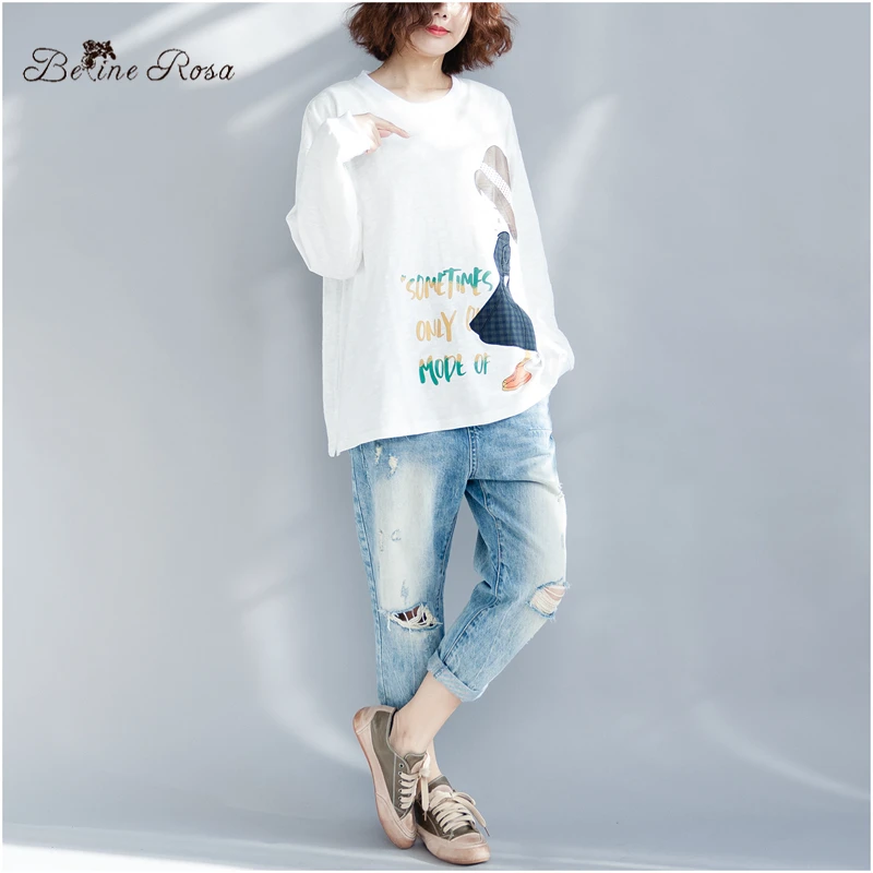 BelineRosa Spring Summer Women's Tunic Kawaii Girls Printing Casual Big Sizes Women Shirts Long Sleeve Cotton T-shirt ZRK00053 BelineRosa Spring Summer Women's Tunic Kawaii Girls Printing Casual Big Sizes Women Shirts Long Sleeve Cotton T-shirt ZRK00053