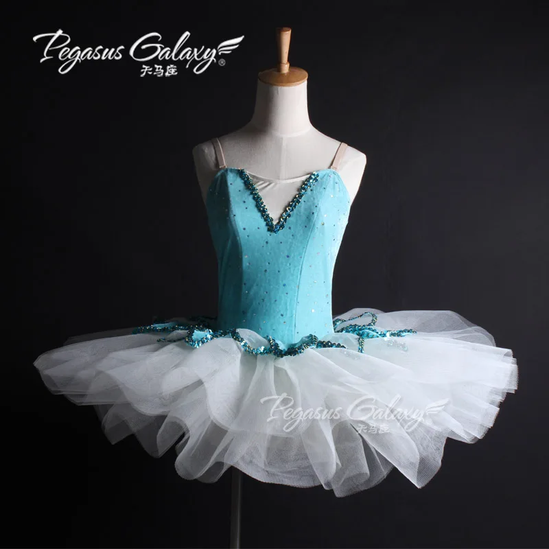 Blue Pancake Professional Ballet Leotard Tutu Dance Dress Women Sequins