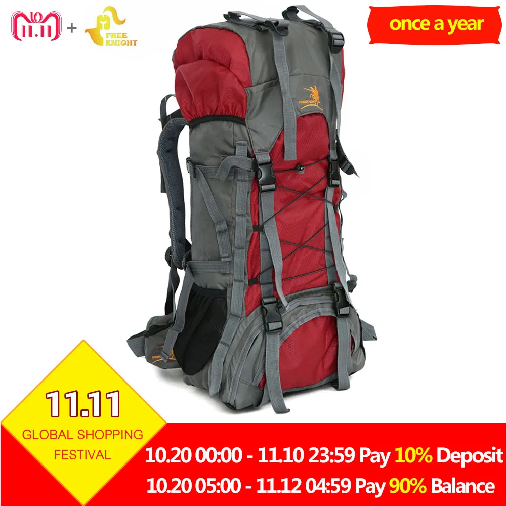 

Free Knight Nylon Water Resistant Camping Backpack 60L Large Mountaineering Camping Hiking Bag Rucksack Women Men Traveling Bag
