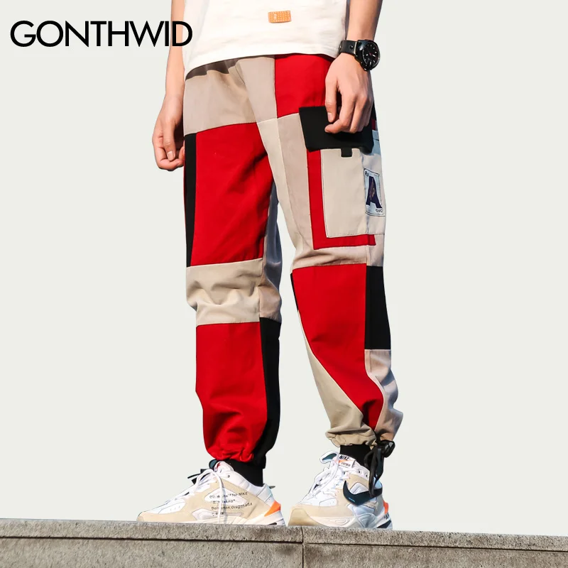 

GONTHWID Mens Color Block Patchwork Cargo Harem Joggers Pants Streetwear Male 2019 Hip Hop Casual Tactical Trousers Sweatpants
