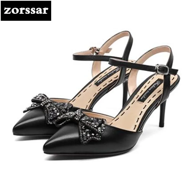 

{Zorssar} 2018 Fashion Bow tie Ankle Strap Heels Women Sandals Summer Shoes Women Pointed toe Thin Heels Party Dress Sandals