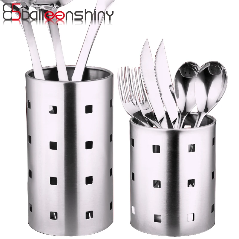 

BalleenShiny Thickening Stainless Steel Household Multi-functional Tableware Tube Draining Chopsticks Storage Barrel Kitchen