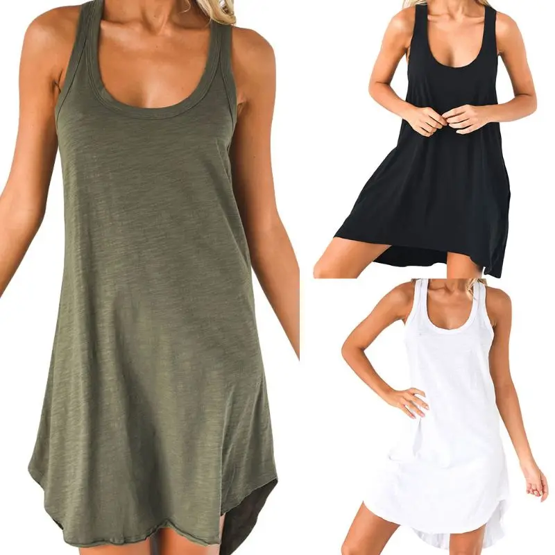 Women Sleeveless Loose Casual Solid Dress Summer Swing Mini Sundress Shirtdress Women Sleeveless Loose Casual Solid Dress Summer Swing Mini Sundress Shirtdress
