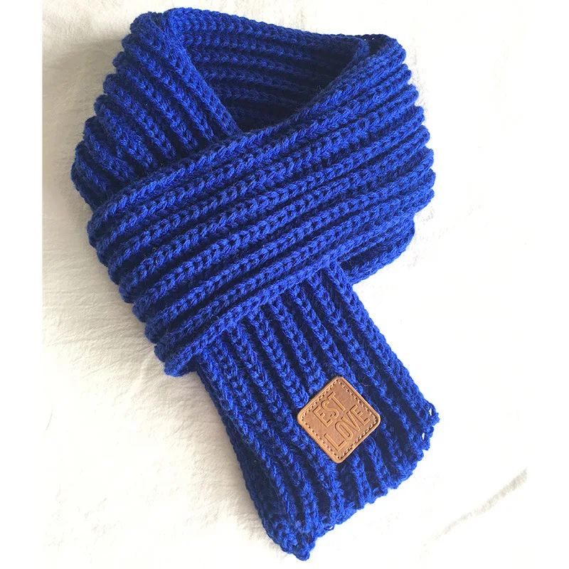 Корейский вариант для мужчин и женщин, детский осенне-зимний платок шарф, утолщенный теплый чистый цвет, вязаный воротник, красивый - Цвет: Королевский синий
