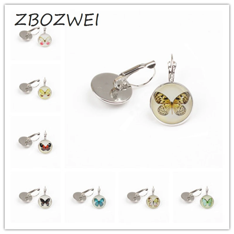

ZBOZWEI 2018 Vintage Jewelry Glass Cabochon earring Butterfly Statement earring Silver Color Jewelry Women