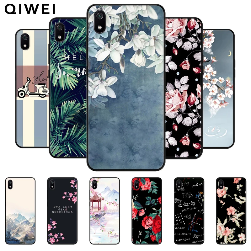 

For Xiaomi Redmi 7A Case 5.45'' Flower Painted Black Bumper Soft silicone Cover For Xiaomi Redmi 7A Phone Back Cases Redmi7A 7 A
