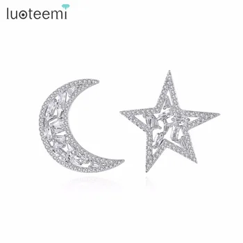 

LUOTEEMI Fashion Cute Wonderful Stud Earrings Twinkle Star Moon Shape Unique Copper Cubic Zirconia Gift For Girl Women Party