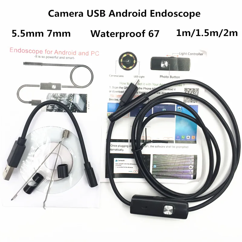 

1M/2M 5.5mm 7mm Endoscope Camera USB Android Endoscope Waterproof 6 LED Borescope Inspection Camera For Android PC