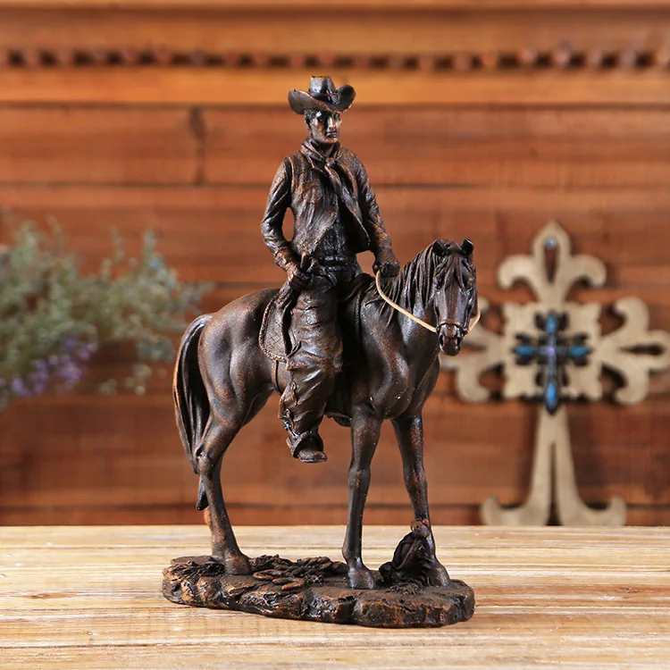

American vintage cowboy statue with a vintage home office bar with a resin handicraft