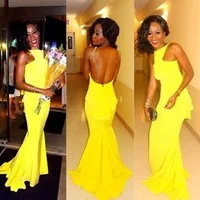 Mermaid Open Back Prom Dresses Sexy Yellow Floor Length Elegant Evening Gowns Dress New Arrival