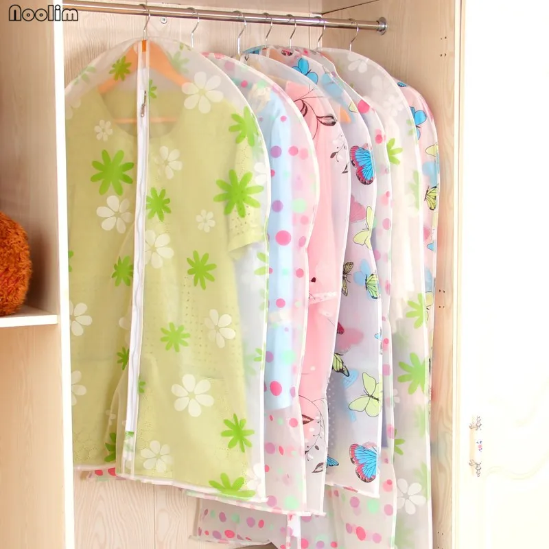 Simple Transparent Printed PEVA Waterproof Suit Coat Dust Cover Clothing Storage Bag Clothes Hanging Wardrobe Organizer | Дом и сад