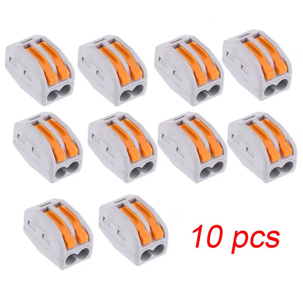 

10PCS New 2 Port PCT-212 Wire Connector Spring Lever 0.08-4 Square Hard Parallel Quick Terminal Block Home Improvement