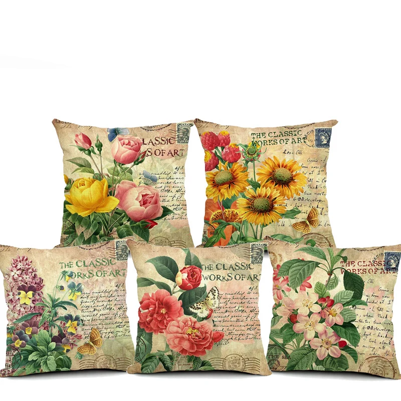 Farmhouse Home Decor Cushion Covers Pink Rose Flower Sofa Throw Pillow