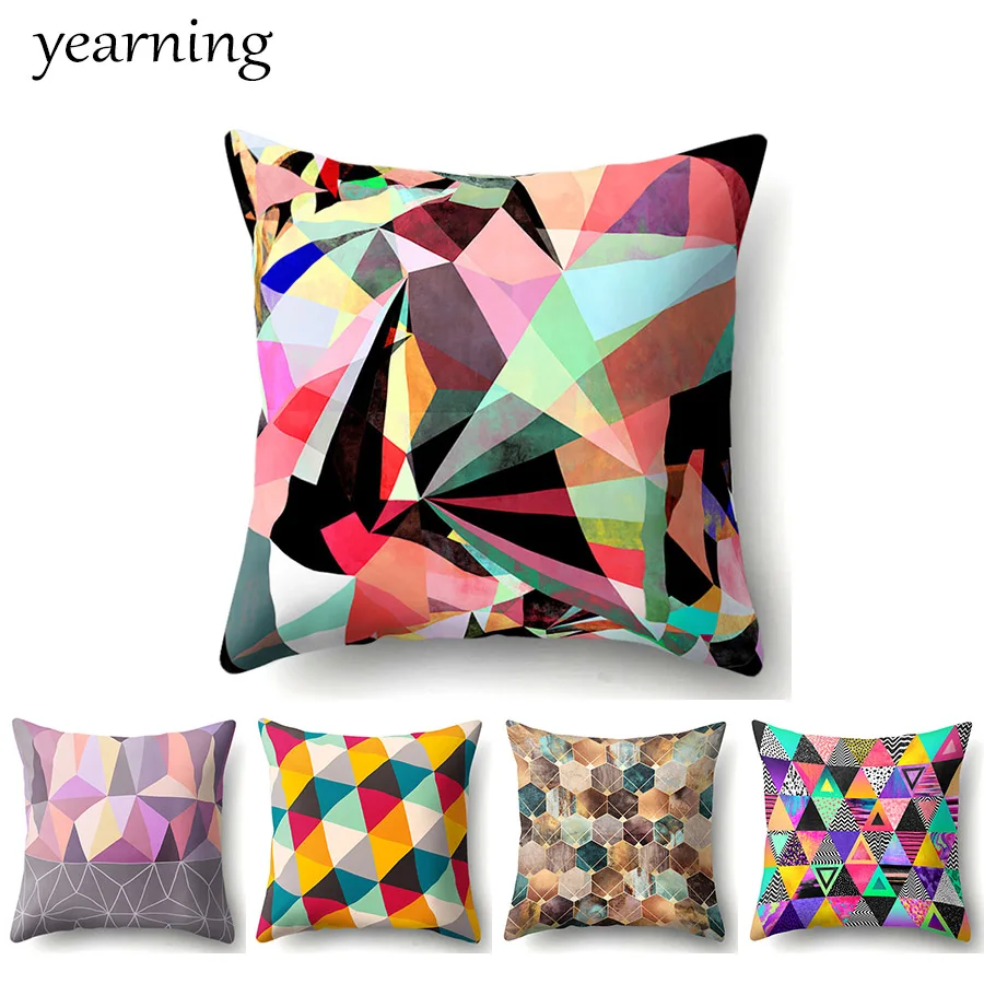 

Diamond Color Pattern Cushion Cover Horizontal Printed Polyester Pillow Case Decoration Home Bedroom Office Throw Pillow Cover