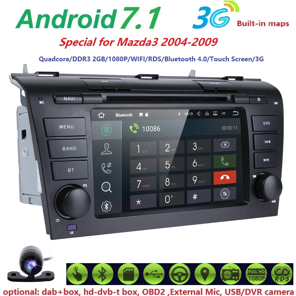 

AutoRadio 2 din Android 7.1 Car Audio Tape Recoder For MAZDA 3 MAZDA3 2004 2005 2006 2007 2008 2009 Car DVD palyer 2GRAM 4G WIFI