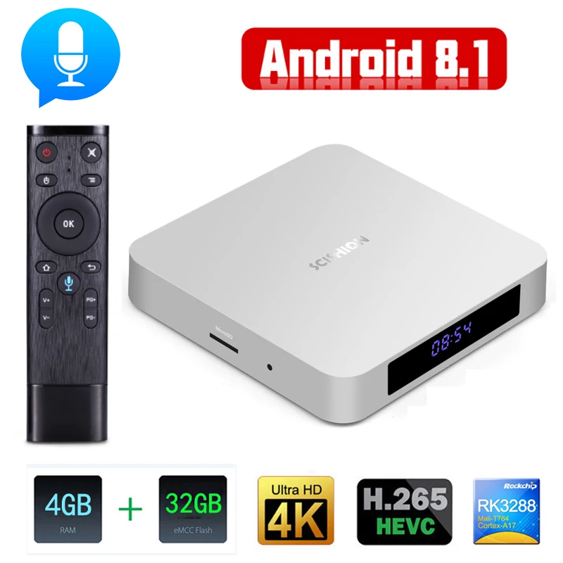 

Android 8.1 TV Box RK3328 Quad Core 4G/32G H.265 WIFI 4K Google Player Store Youtube Smart TV Media Player AI ONE +Voice Control