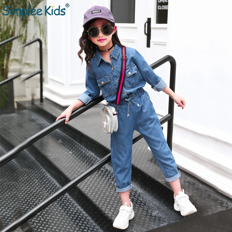 

Simplee Kids Autumn 2018 Casual denim set clothing for girls Sloid blue childhood jeans long sleeve Slim unisex child suits coat