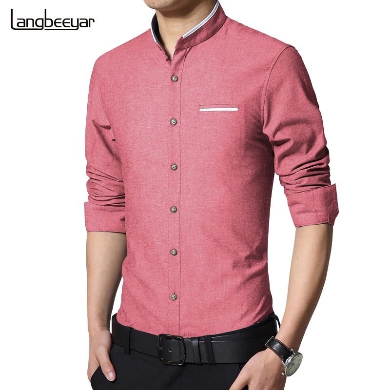 New Fashion Casual Men Shirt Long Sleeve Mandarin Collar Slim Fit Shirt Men Korean Business Mens Dress Shirts Men Clothes M-5XL
